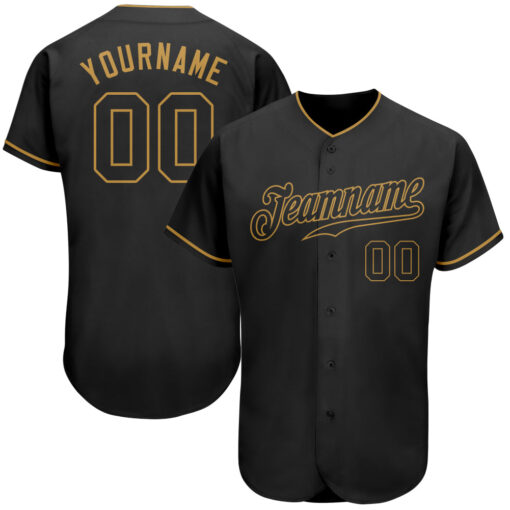 Custom Black Black-Old Gold Authentic Baseball Jersey Suit for daily life, Fabric: 95% polyester and 5% spandex, Regular fit, Stitch Color: automatically matched based on patterns