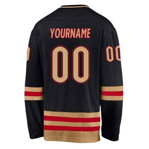 Custom Black Old Gold-Red Hockey Jersey Suit for daily life, Fabric: 95% polyester and 5% spandex, Regular fit, Stitch Color: automatically matched based on patterns