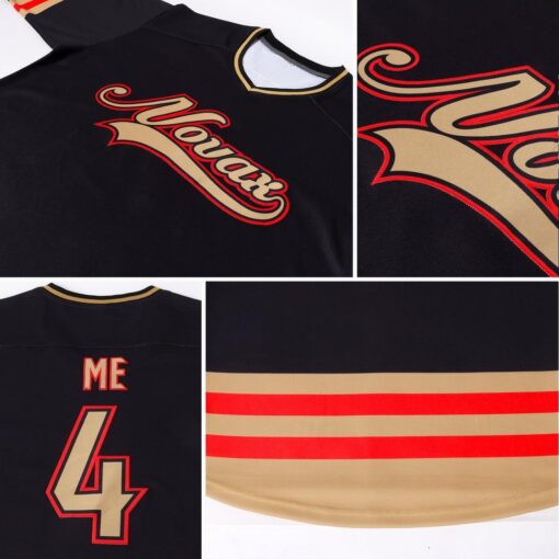 Custom Black Old Gold-Red Hockey Jersey Suit for daily life, Fabric: 95% polyester and 5% spandex, Regular fit, Stitch Color: automatically matched based on patterns