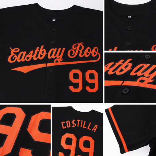 Custom Black Orange Baseball Jersey Suit for daily life, Fabric: 95% polyester and 5% spandex, Regular fit, Stitch Color: automatically matched based on patterns