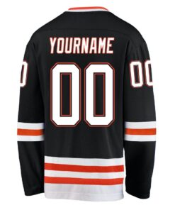 Custom Black White-Orange Hockey Jersey Suit for daily life, Fabric: 95% polyester and 5% spandex, Regular fit, Stitch Color: automatically matched based on patterns