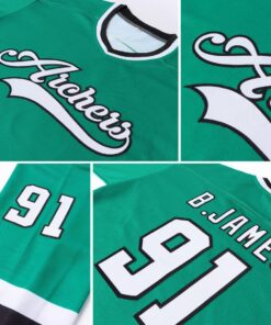 Custom Kelly Green White-Black Hockey Jersey Suit for daily life, Fabric: 95% polyester and 5% spandex, Regular fit, Stitch Color: automatically matched based on patterns