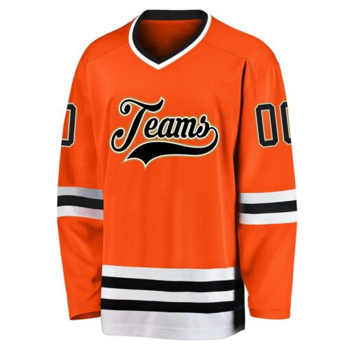 Custom Orange Black-White Hockey Jersey Suit for daily life, Fabric: 95% polyester and 5% spandex, Regular fit, Stitch Color: automatically matched based on patterns