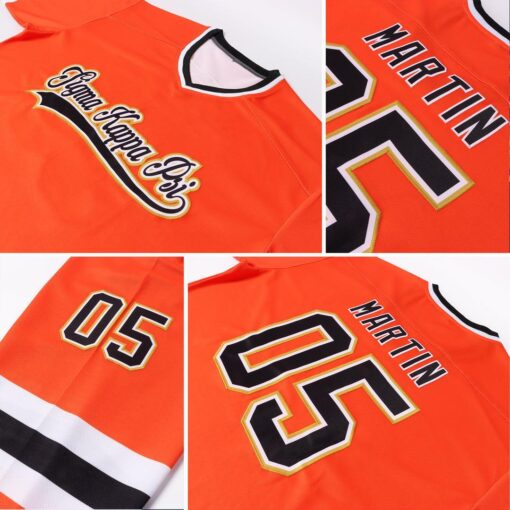 Custom Orange Black-White Hockey Jersey Suit for daily life, Fabric: 95% polyester and 5% spandex, Regular fit, Stitch Color: automatically matched based on patterns